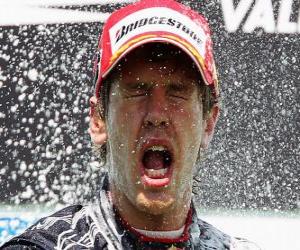 пазл Себастьян Феттель празднует победу в Валенсии Europe Grand Prix (2010)